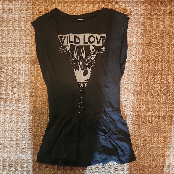 Express Black Sleeveless Graphic Muscle Tee - Picture 1 of 5